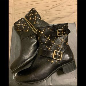 INC gold studded leather moto boots size 8